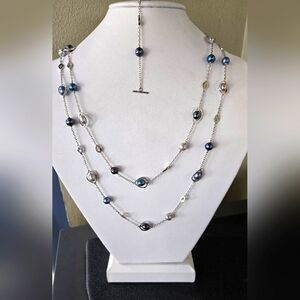 3 piece Elegant Silver and Blue Necklace/Bracelet Set